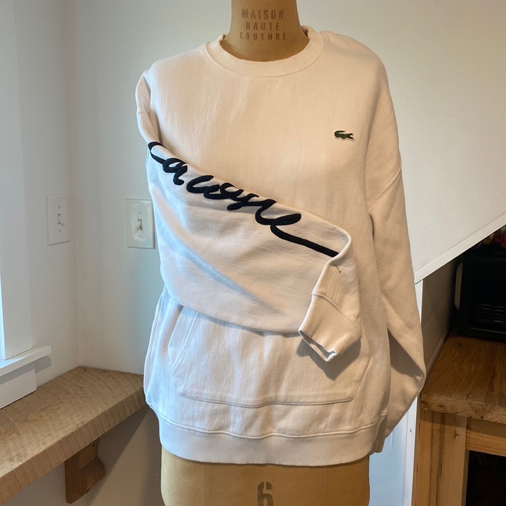 Lacoste white sweatshirt crew neck heavy duty warm